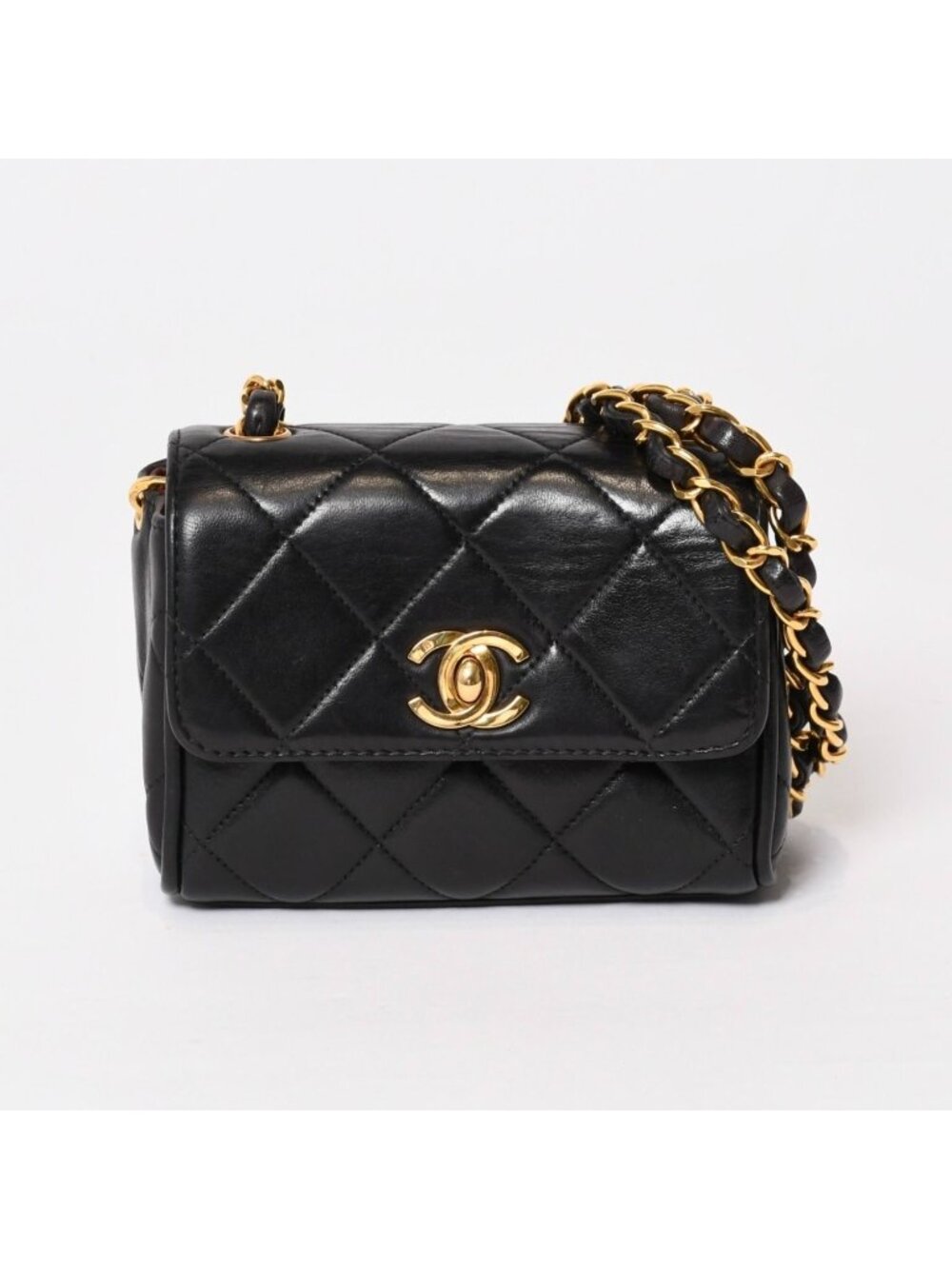 Chanel Mini Quilted S Flap S Chain Shoulder Bag CC Logo Lambskin Gold